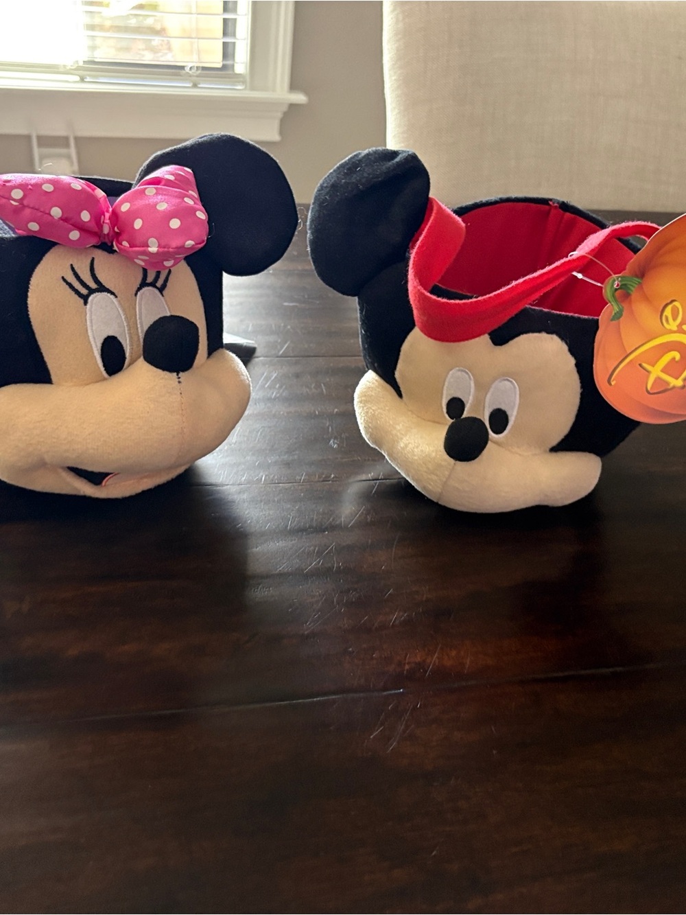 Disney Plush Mickey and Minnie Head Baskets 3+ Halloween Brand New